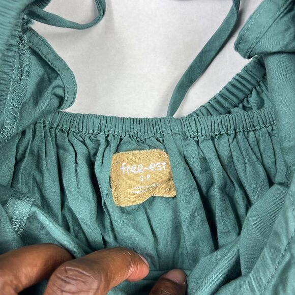 Free People NWT Statement Puff Sleeve Blouse Green Cotton Romantic Cottage Top S - Picture 4 of 12
